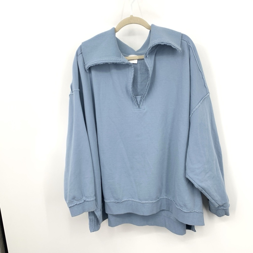 Torrid Women Size 4 4X 26 Sweatshirt Blue V Neck Cowl Pullover Super Soft Fleece